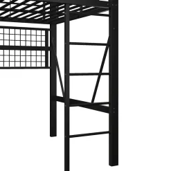 Okwish Lit Mezzanine 140x200 cm - LED Intégrée, Étagères et Rangements avec Portant Vêtements, Espace Ouvert sous Lit, Métal/MDF, No New