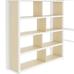 Okwish Lit Mezzanine 140x200 cm - Lit Ado avec Bureau Intégré, LED et Escalier de Rangement, Métal + MDF, Blanc Outlet