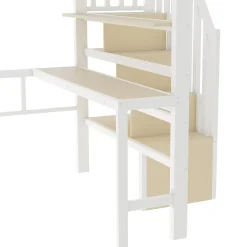 Okwish Lit Mezzanine 140x200 cm - Lit Ado avec Bureau Intégré, LED et Escalier de Rangement, Métal + MDF, Blanc Outlet