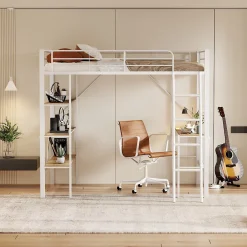 Okwish Lit mezzanine 90x200 cm - Lit avec bureau intégré - Structure métal - Sans matelas - Blanc Online