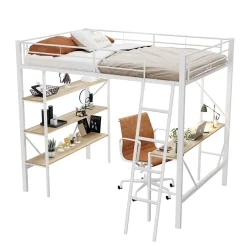 Okwish Lit mezzanine 90x200 cm - Lit avec bureau intégré - Structure métal - Sans matelas - Blanc Online