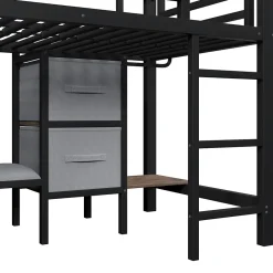 Okwish Lit Mezzanine 90x200 cm - Lit Ado avec LED Intégrée, Tiroirs en Tissu et Crochets pour Vêtements, en Métal - Sans Matelas Noir Best