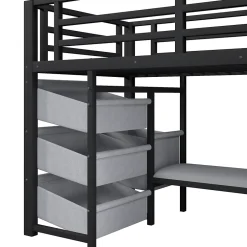 Okwish Lit Mezzanine 90x200 cm - Lit Ado avec LED Intégrée, Tiroirs en Tissu et Crochets pour Vêtements, en Métal - Sans Matelas Noir Best
