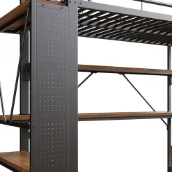 Okwish Lit Mezzanine 140x200 cm - Lit Ado avec Bureau Intégré, LED et Ports USB, Panneau Perforé et Rangement, Métal + MDF, Noir New
