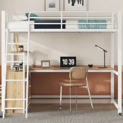 Okwish Lit Mezzanine 140x200 cm - Lit avec Rangement et Bureau en L, Lit Junior en Métal, Sans Matelas - Blanc Online