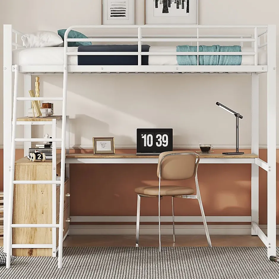 Okwish Lit Mezzanine 140x200 cm - Lit avec Rangement et Bureau en L, Lit Junior en Métal, Sans Matelas - Blanc Online