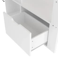 Okwish Lit mezzanine 90x200 cm - Lit avec bureau intégré et LED 16 s - Pin et MDF - Sans matelas - Blanc Discount