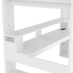 Okwish Lit mezzanine 90x200 cm - Lit avec bureau intégré et LED 16 s - Pin et MDF - Sans matelas - Blanc Discount