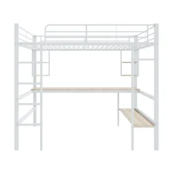 Generique Lit mezzanine 140x200 cm - Lit avec bureau et étagères - Métal + MDF - Sans matelas - Blanc