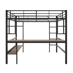 Generique Lit mezzanine 140x200 cm - Lit avec bureau et étagères - Métal + MDF - Sans matelas - Noir