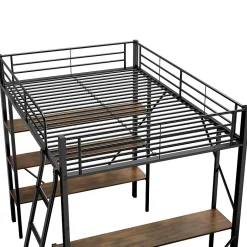 Okwish Lit mezzanine 90x200 cm - Lit avec bureau intégré - Structure métal - Sans matelas - Noir
