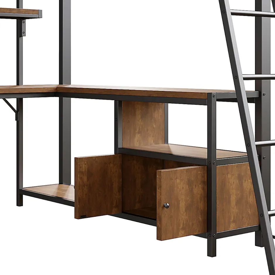 Okwish Lit Mezzanine 90x200 cm - Lit Ado avec Bureau Intégré, LED et Ports USB, Panneau Perforé et Rangement, Métal + MDF, Noir Best