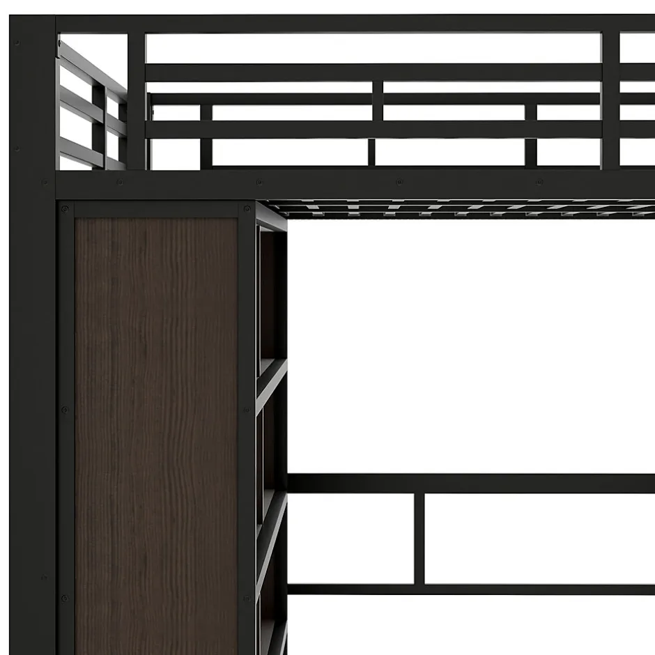Okwish Lit Mezzanine 140x200 cm - Lit Ado avec Bureau Intégré, LED et Escalier de Rangement, Métal + MDF, Noir