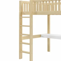 Okwish Lit Mezzanine 140x200 cm - Lit Ado avec Bureau Intégré, Armoire et 3 Tiroirs, Échelle et Garde-Corps, Bois Naturel - sans Matelas