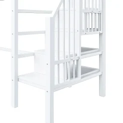 Okwish Lit mezzanine 90x200 cm - Lit avec rangement sous escalier et étagères intégrées - Métal et MDF - Sans matelas - Blanc Sale