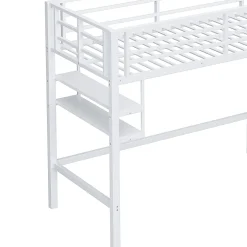 Okwish Lit mezzanine 90x200 cm - Lit avec rangement sous escalier et étagères intégrées - Métal et MDF - Sans matelas - Blanc Sale