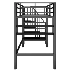 Okwish Lit mezzanine 90x200 cm - Lit avec rangement sous escalier et étagères intégrées - Métal et MDF - Sans matelas - Noir New