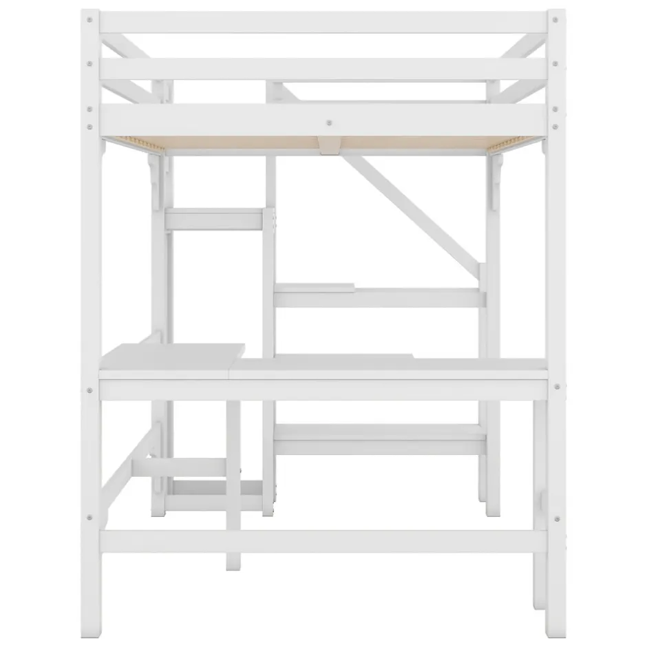 Okwish Lit Mezzanine 140x200 cm - Lit Combiné avec Bureau et Armoire ouverte, Lit Junior en Bois, Sans Matelas - Blanc