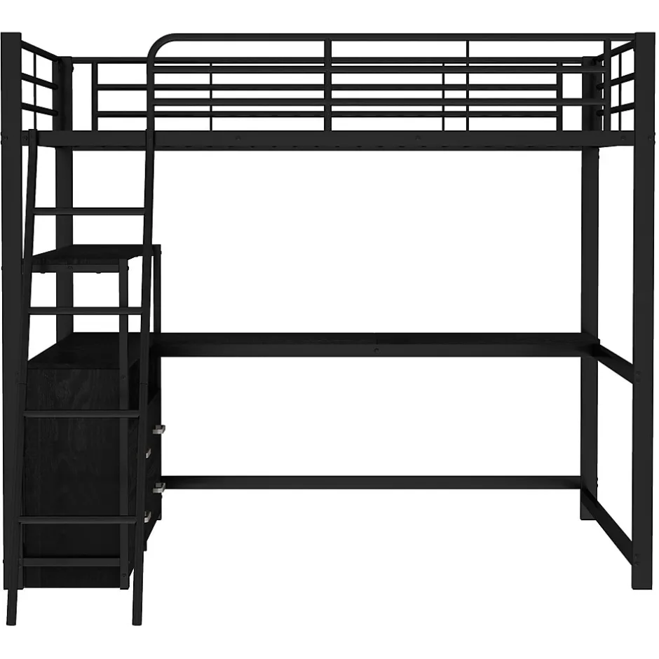 Generique Lit Mezzanine 140x200 cm - Lit Double avec Bureau en L et Rangements Intégrés - Métal + MDF - Sans Matelas - Noir