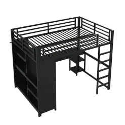 Okwish Lit mezzanine 140x200 cm - Lit double avec rangement - Métal - Montage requis - Noir
