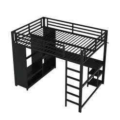 Okwish Lit mezzanine 140x200 cm - Lit double avec rangement - Métal - Montage requis - Noir