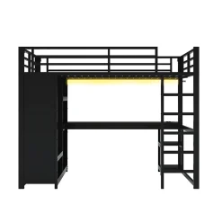 Okwish Lit mezzanine 140x200 cm - Lit double avec rangement - Métal - Montage requis - Noir