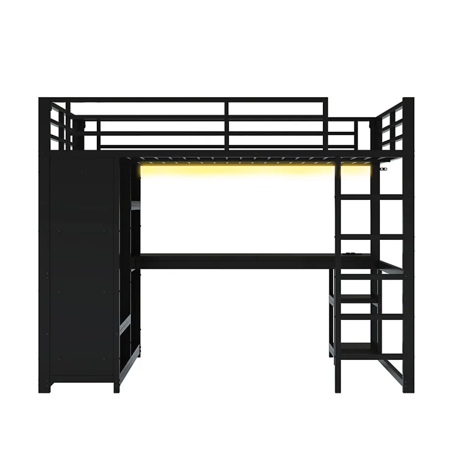 Okwish Lit mezzanine 140x200 cm - Lit double avec rangement - Métal - Montage requis - Noir
