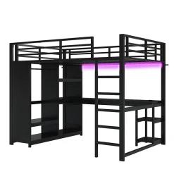 Okwish Lit mezzanine 140x200 cm - Lit double avec rangement - Métal - Montage requis - Noir