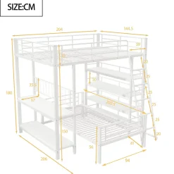 Okwish Lit mezzanine 140x200 cm - Lit double avec rangement multifonction, structure métal et MDF avec étagères - Sans matelas - Blanc Online