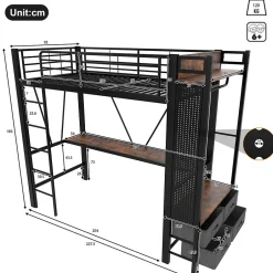 Okwish Lit Mezzanine 90x200 cm - Lit Déco avec Rangement - Métal et MDF - Sans Matelas - Noir
