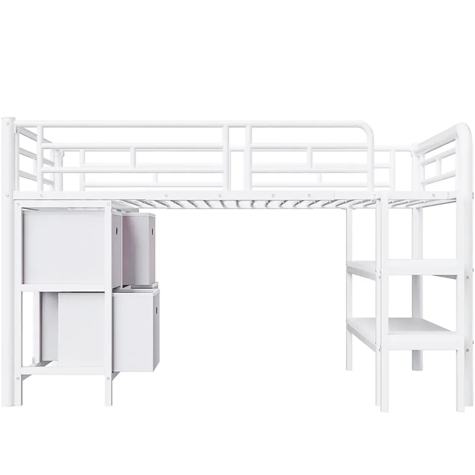 Okwish Lit Mezzanine 90x200 cm - Lit Enfant avec Tiroirs et Étagères, Angles Arrondis - Sans Matelas - Métal et MDF - Blanc Online