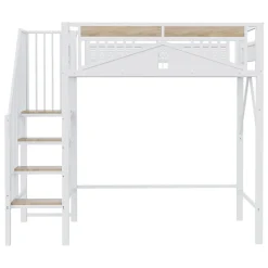 Okwish Lit Mezzanine 90x200 cm - Lit Enfant/Ado avec Escalier de Sécurité, Design Boule et Fenêtre, Métal Blanc