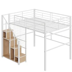 Okwish Lit Mezzanine 140x200 cm - Lit enfant en Métal Blanc avec Échelle de Sécurité et Rangement Intégré, Sans Matelas