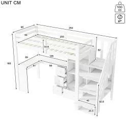 Okwish Lit Mezzanine 90x200 cm - Lit enfant avec Bureau et Rangement, Échelle, MDF - Sans Matelas - Blanc Online