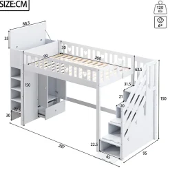 Okwish Lit Mezzanine 90x200 cm - Lit enfant avec Échelle et Rangement, Lit Combiné avec Espace de Rangement, Bois Massif - Blanc Online