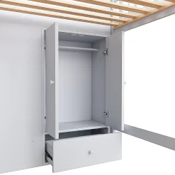 Okwish Lit Mezzanine 90x200 cm - Lit enfant avec Échelle et Rangement, Lit Combiné avec Espace de Rangement, Bois Massif - Blanc Online
