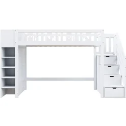 Okwish Lit Mezzanine 90x200 cm - Lit enfant avec Échelle et Rangement, Lit Combiné avec Espace de Rangement, Bois Massif - Blanc Online