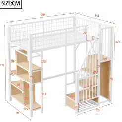 Okwish Lit Mezzanine 90x200 cm - Lit enfant et Adulte avec Rangement, Étagères et Escalier Sécurisé, Métal Blanc, Sans Matelas Outlet