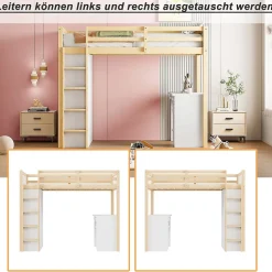 Okwish Lit Mezzanine 90x200 cm - Lit enfant avec Bureau et Rangement, Lit Combiné Bois Naturel et Blanc, Sans Matelas Discount