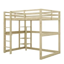Okwish Lit Mezzanine 140x200 cm - Lit en Bois avec Bureau et 4 Compartiments de Rangement, Lit en Pin Naturel, Sans Matelas Best