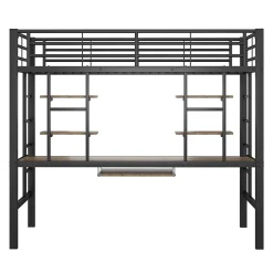 Okwish Lit Mezzanine 90x200 cm - Lit enfant avec Bureau et 2 Étagères - Métal + MDF - Sans Matelas - Noir Discount