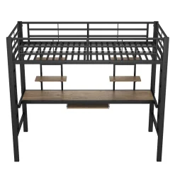 Okwish Lit Mezzanine 90x200 cm - Lit enfant avec Bureau et 2 Étagères - Métal + MDF - Sans Matelas - Noir Discount