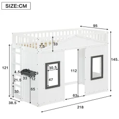 Okwish Lit Mezzanine 90x200 cm - Lit Mezzanine enfant avec Échelle, Protection Anti-Chute et Fenêtres, Design Bois, Blanc - Sans Matelas