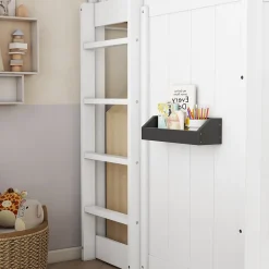 Okwish Lit Mezzanine 90x200 cm - Lit Mezzanine enfant avec Échelle, Protection Anti-Chute et Fenêtres, Design Bois, Blanc - Sans Matelas