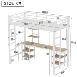 Okwish Lit Mezzanine 90x200 cm - Lit Simple avec Bureau et Étagères de Rangement, Structure Métal Solide, Auto-Installation - Blanc Sale