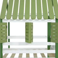 Okwish Lit Mezzanine 90x200 cm - Lit Simple avec Protection et Étagère de Rangement, Bois Pin et MDF, Sans Matelas, Blanc et Vert