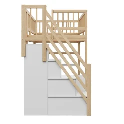 Okwish Lit Mezzanine 90x200 cm - Lit Simple avec Escalier Sécurisé, Armoire et Étagères de Rangement, Sans Matelas - Naturel Best
