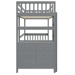 Generique Lit Mezzanine 90x200 cm - Lit Simple avec Échelle Verticale, Tiroirs et Étagères de Rangement, Sans Matelas - Gris New