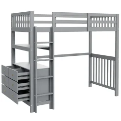 Generique Lit Mezzanine 90x200 cm - Lit Simple avec Échelle Verticale, Tiroirs et Étagères de Rangement, Sans Matelas - Gris New