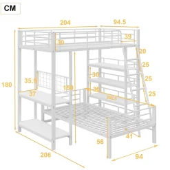 Okwish Lit mezzanine 90x200 cm - Lit simple avec rangement multifonction, structure métal et MDF avec étagères - Sans matelas - Blanc Clearance